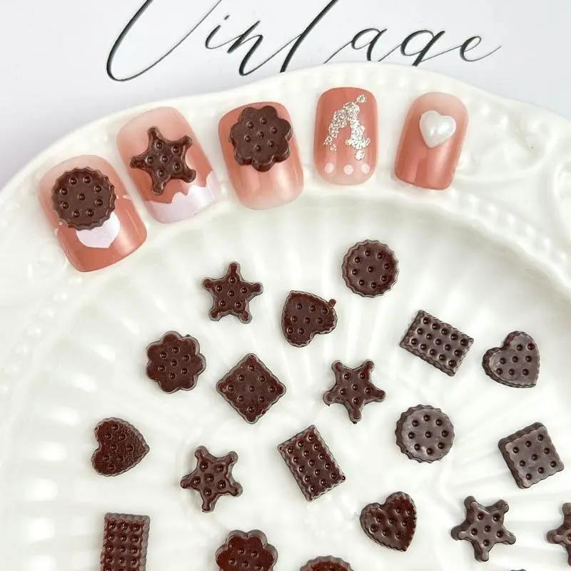 50pcs Resin Chocolate Cookies Nail Charms Simulated Luminous Cute Biscuit Nail Art Decoration Accessories DIY Ornaments Crafts