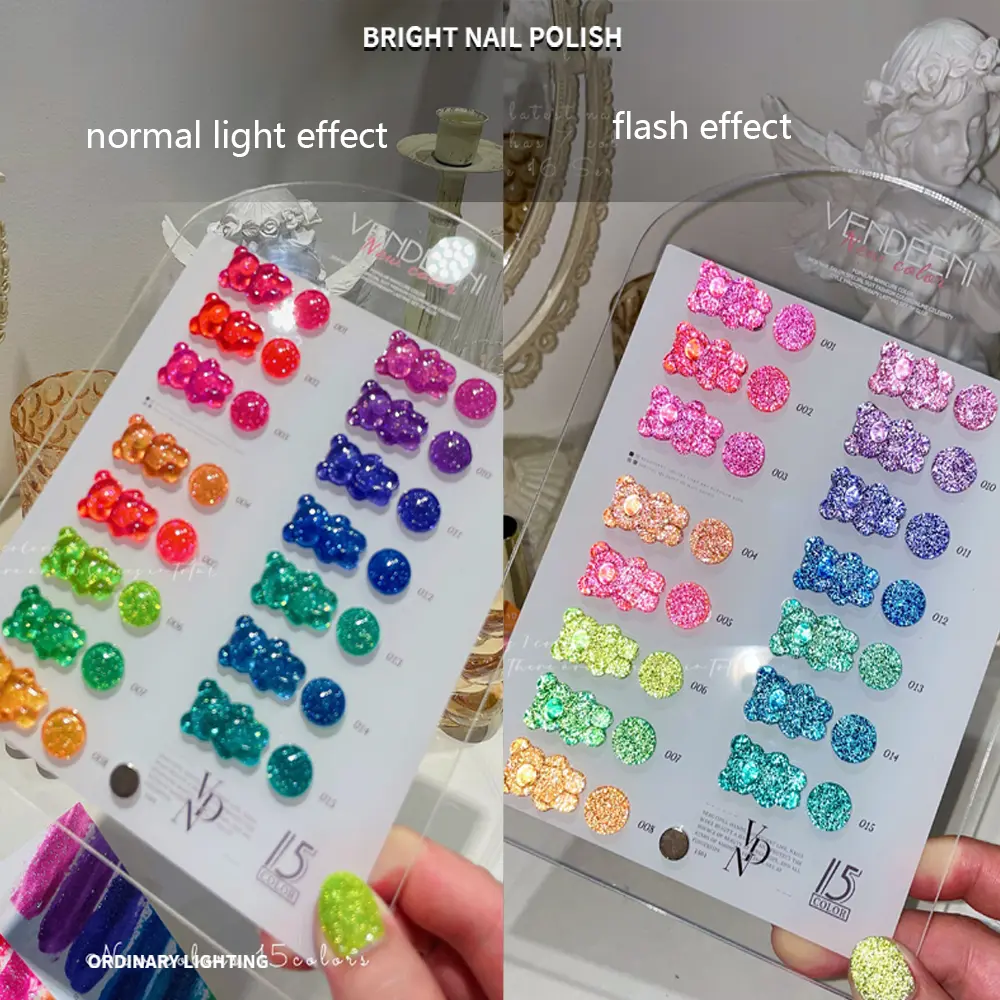 Vendeeni Reflective Glitter Gel Nail Polish Fluorescence Broken Diamond Sequins Soak Off UV LED Varnish Nail Art Decoration