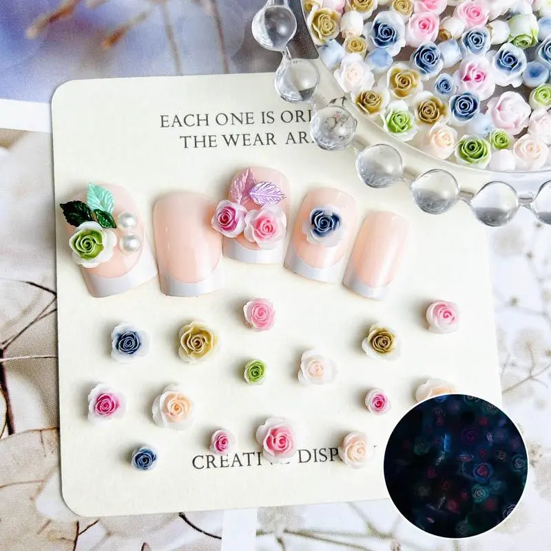 50pcs Luminous Mixed Resin Rose Flower Nail Art Charms DIY Simulated Flower Series Nail Art Decoration Manicure DIY Crafts