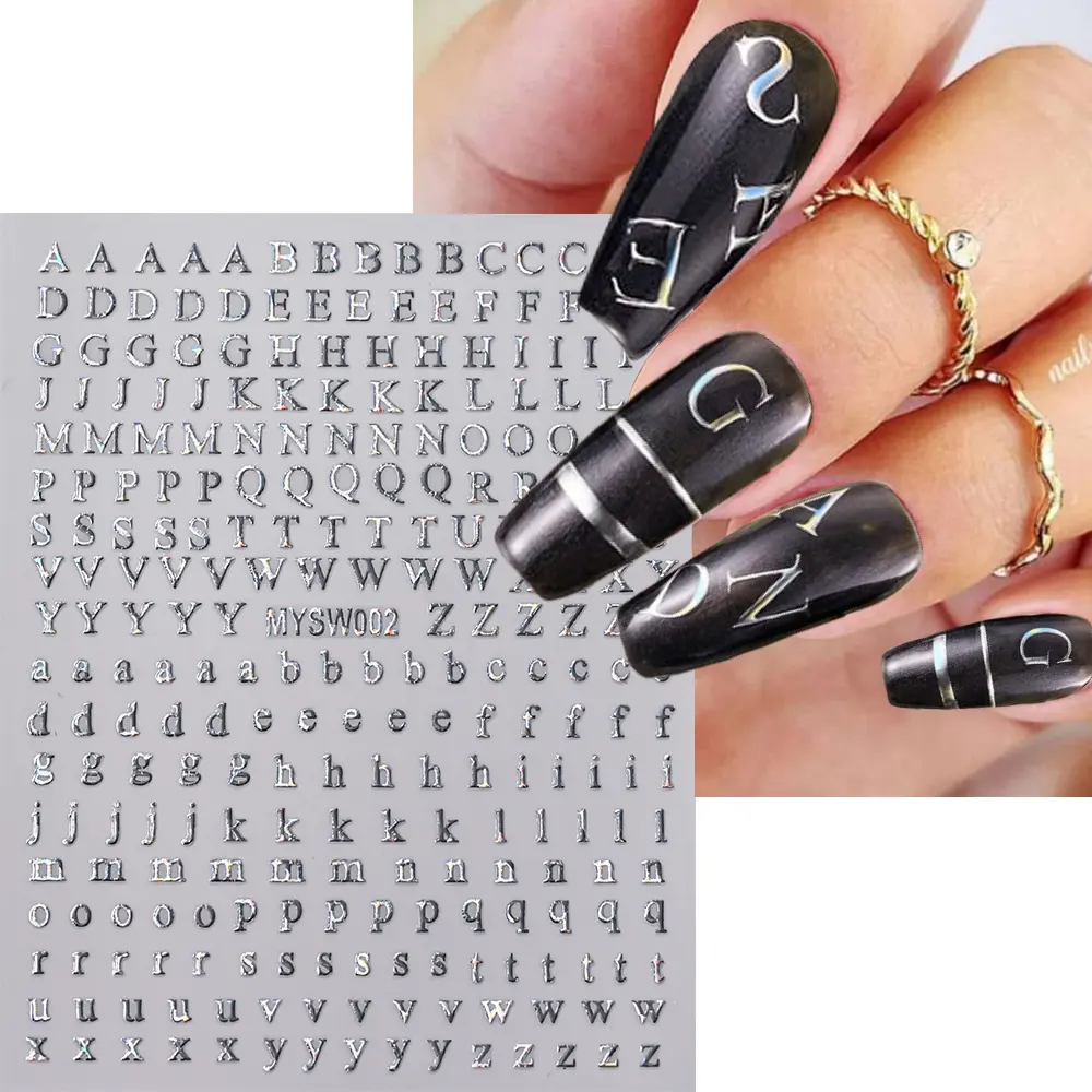 1pc Gold Silver English Letter Adhesive Decals Nail Sticker 3D Metallic 26 Alphabet Nail Art Sticker 3D Letters Manicure Sliders