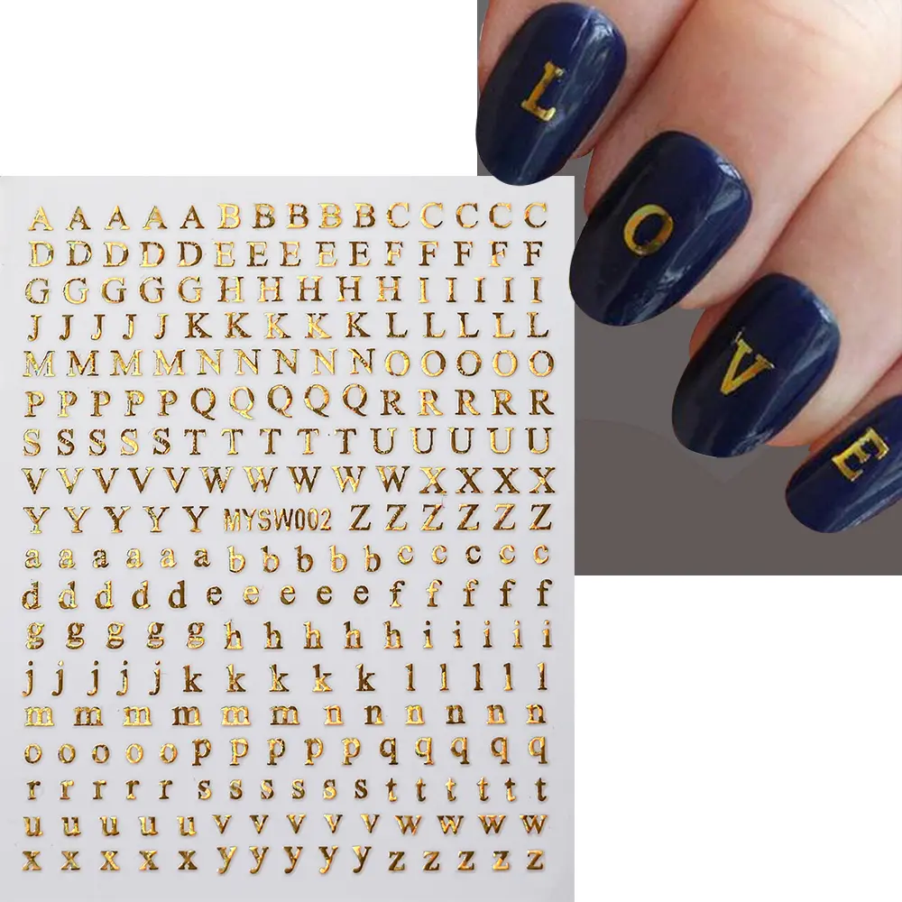 1pc Gold Silver English Letter Adhesive Decals Nail Sticker 3D Metallic 26 Alphabet Nail Art Sticker 3D Letters Manicure Sliders