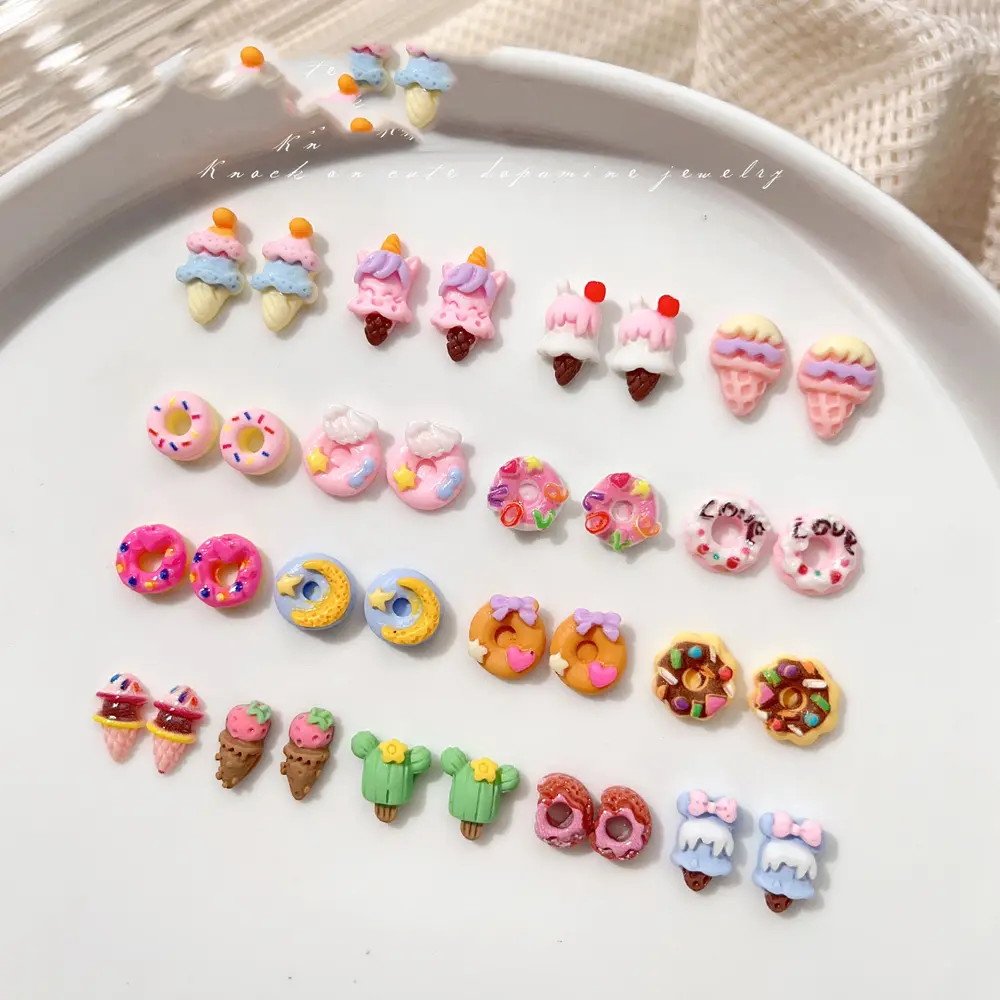 50pcs Mixed Miniature Food Charms for Nail Art Ice Cream/Cookies/Donuts/Cake Designs Craft Nail Jewelry Cute Cartoon Manicure *^