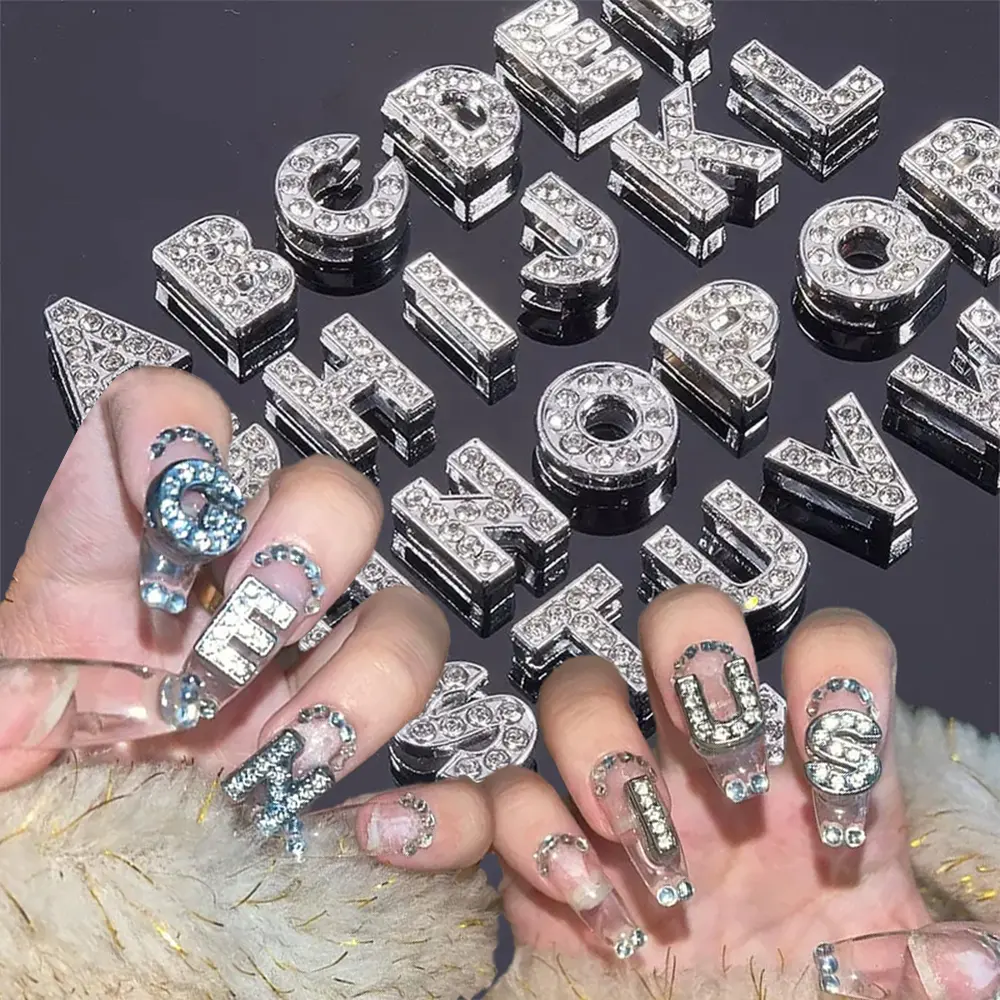 26/10Pcs 8mm Full Diamond Nail Art Letters 3D 26 Letter Luxury Alloy Nail Charms Y2k A-Z Alphabet Rhinestones Nail Art Accessori