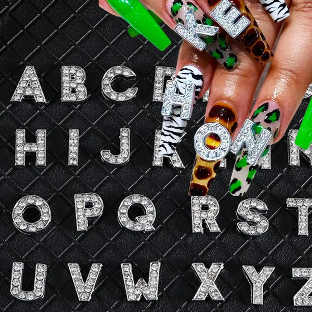 26/10Pcs 8mm Full Diamond Nail Art Letters 3D 26 Letter Luxury Alloy Nail Charms Y2k A-Z Alphabet Rhinestones Nail Art Accessori