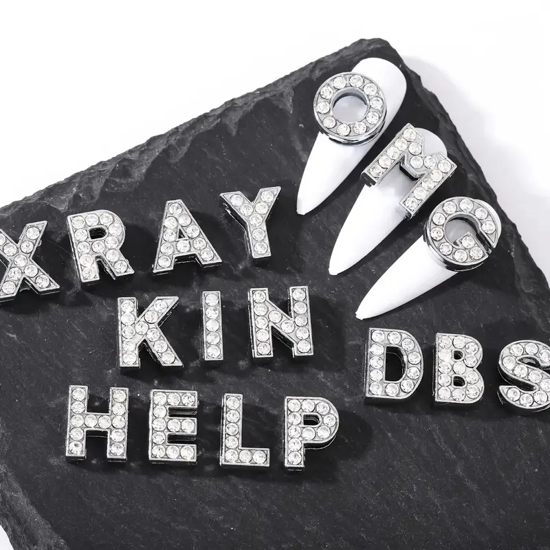 26/10Pcs 8mm Full Diamond Nail Art Letters 3D 26 Letter Luxury Alloy Nail Charms Y2k A-Z Alphabet Rhinestones Nail Art Accessori