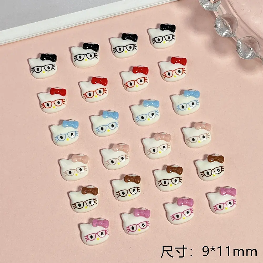 50/100pcs/Lot 3D Glasses Hello Kitty Nail Art Charms Set Cute Cartoon Resin Holiday Manicures Parts Y2K Mini Nail Accessories