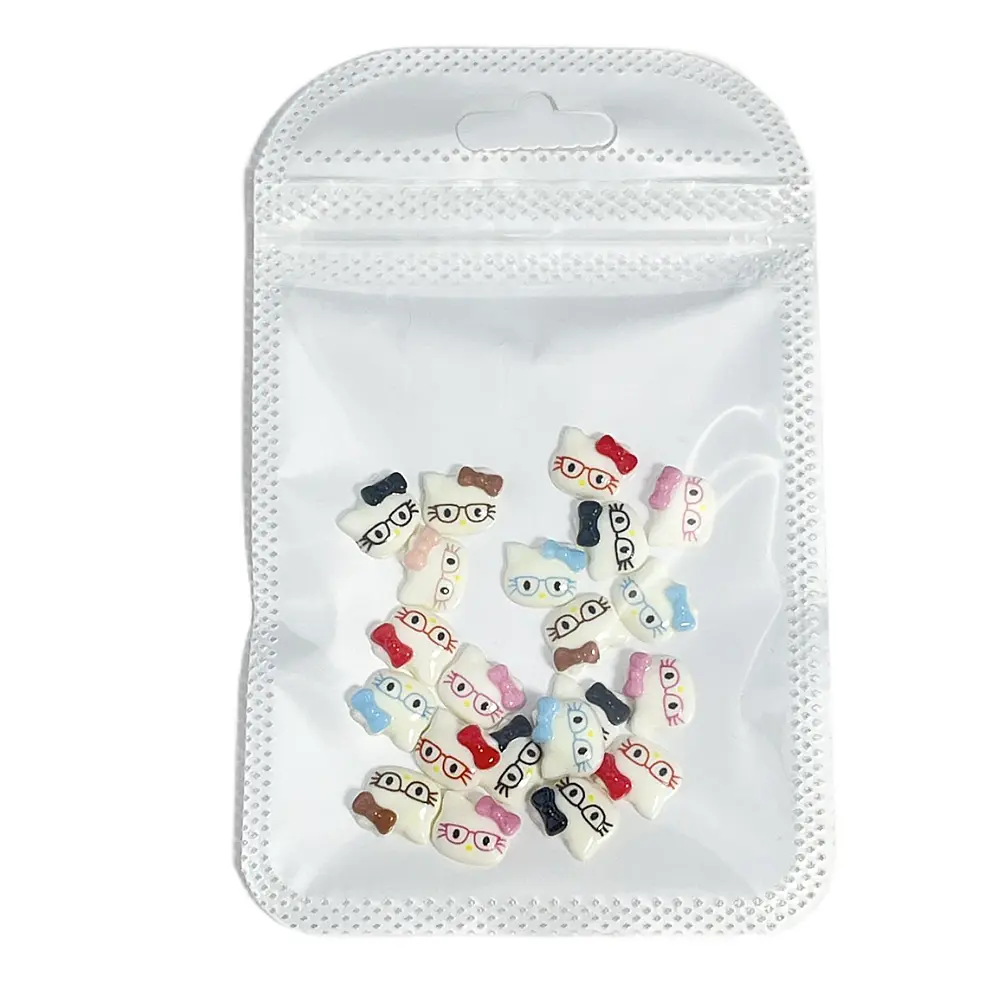 50/100pcs/Lot 3D Glasses Hello Kitty Nail Art Charms Set Cute Cartoon Resin Holiday Manicures Parts Y2K Mini Nail Accessories
