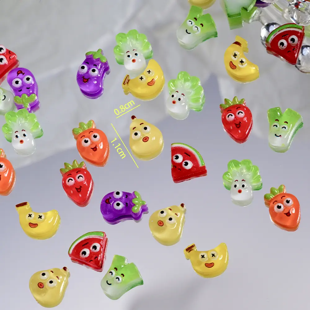 45/50PCS 3D Cute Pear Carrot Strawberry Nail Charm Resin Vegetable Fruit Creative Emoticons Nail Art Rhinestones DIY Crafts Deco