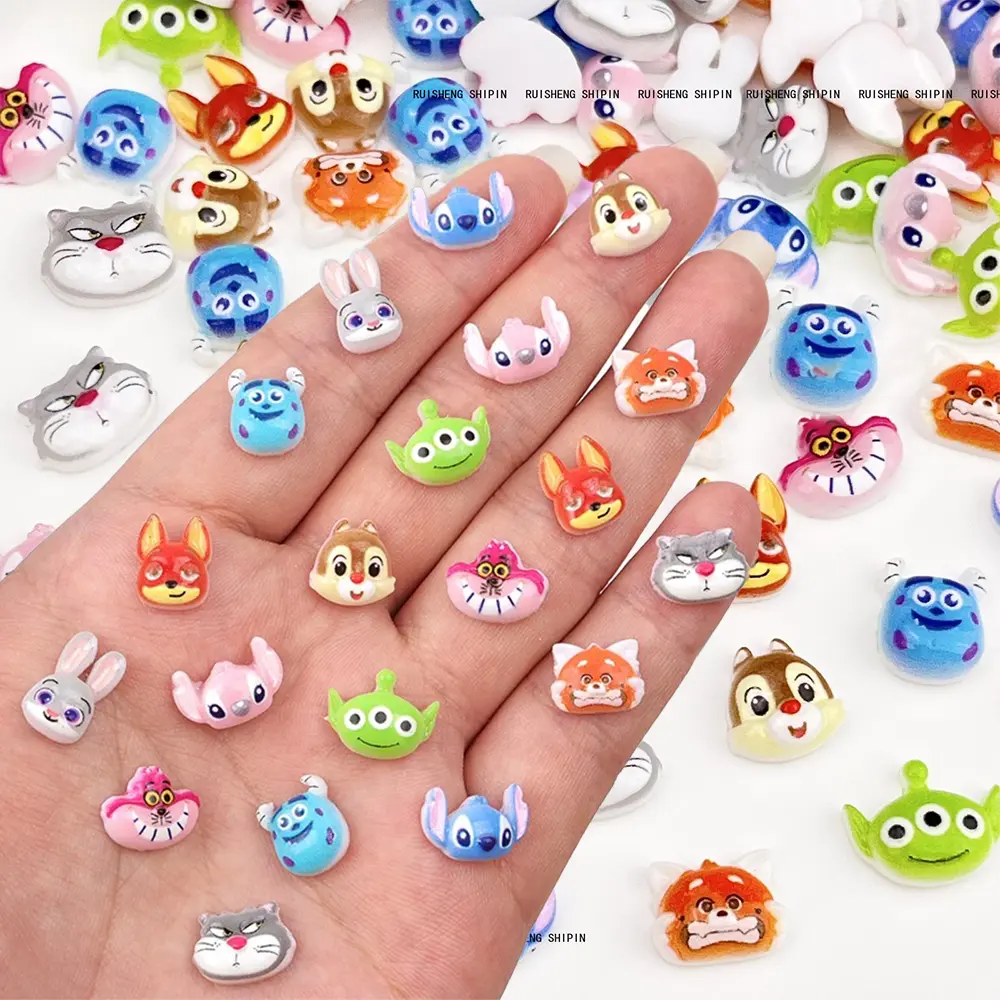 50pcs 3D Stitch Cartoon Animal City Nail Charms Cute Rabbit Cat Fox Squirrel Anime Character DIY Hairpin Crafts Nail Art Decorat