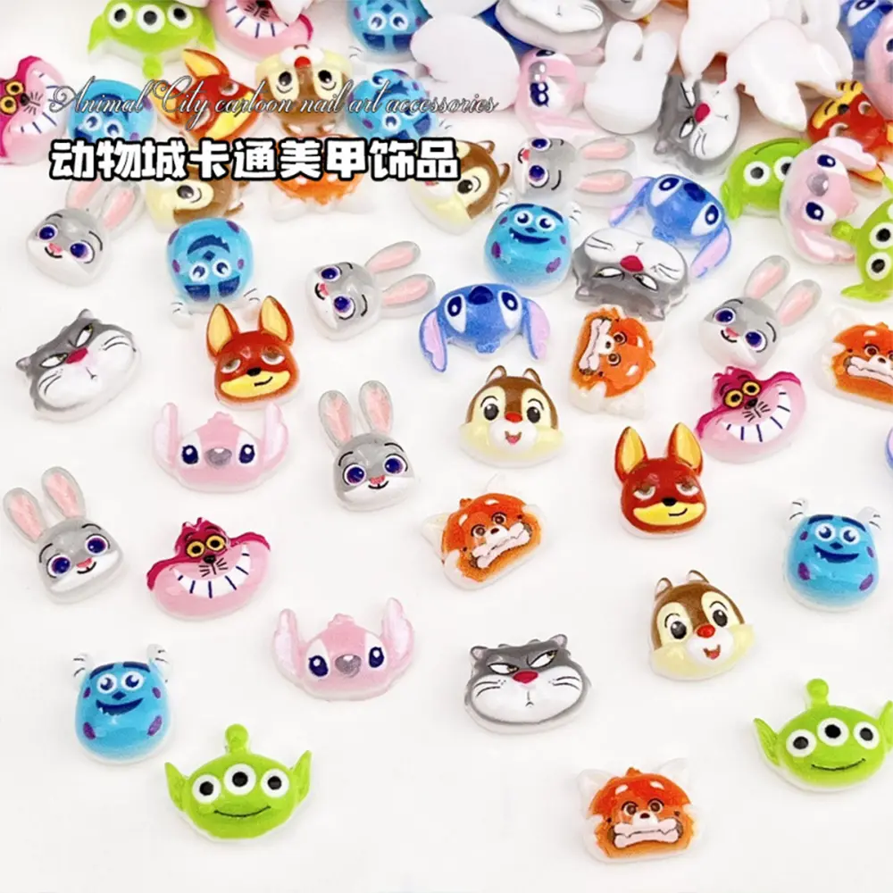 50pcs 3D Stitch Cartoon Animal City Nail Charms Cute Rabbit Cat Fox Squirrel Anime Character DIY Hairpin Crafts Nail Art Decorat