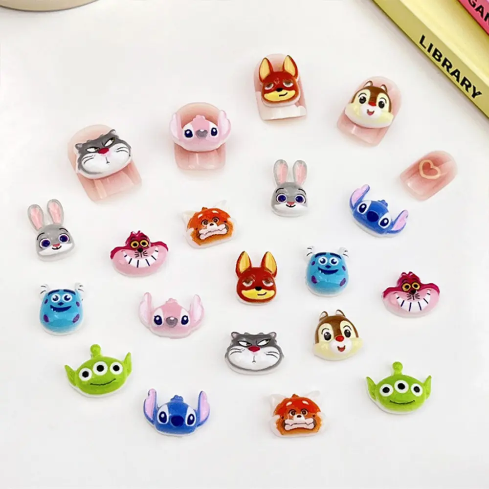 50pcs 3D Stitch Cartoon Animal City Nail Charms Cute Rabbit Cat Fox Squirrel Anime Character DIY Hairpin Crafts Nail Art Decorat