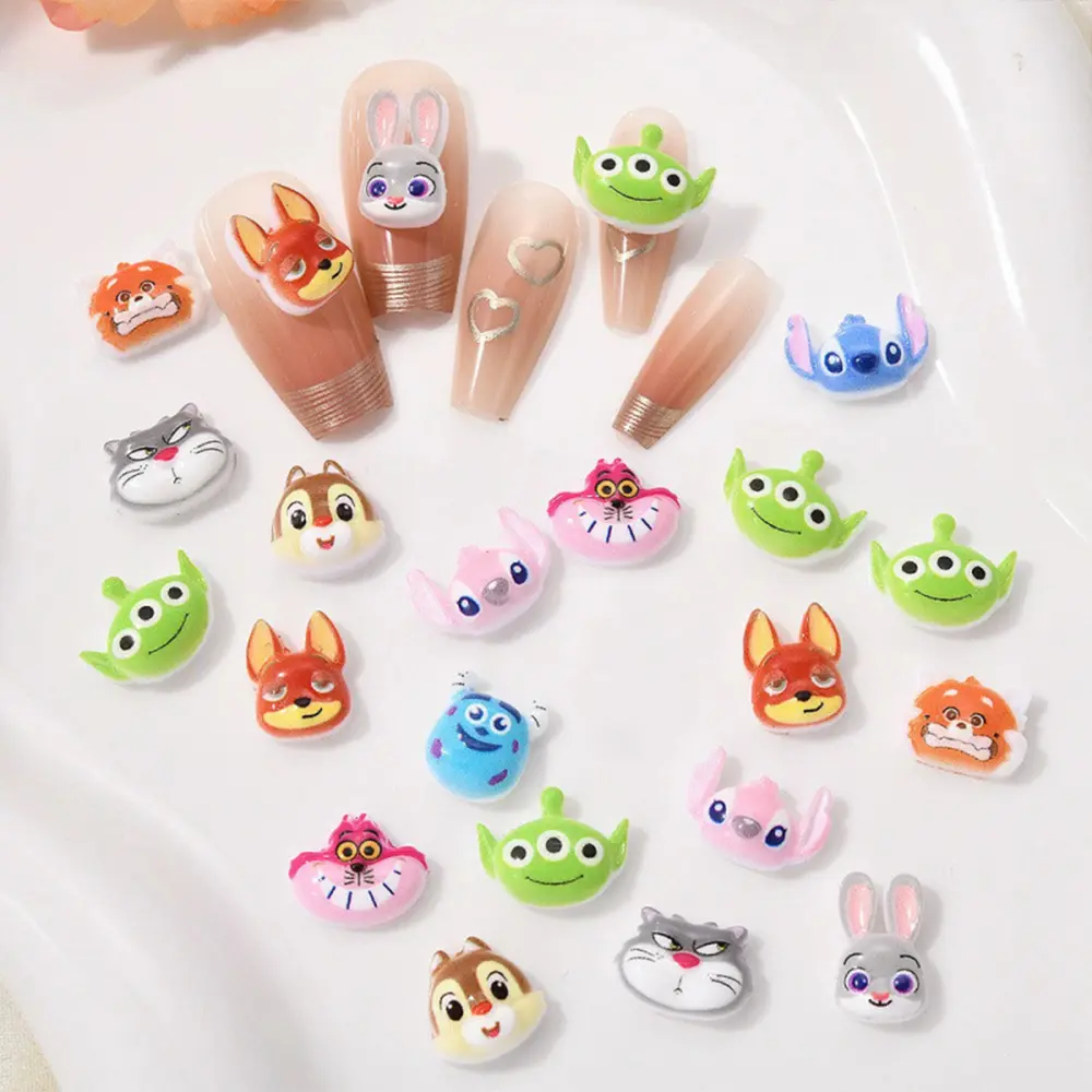 50pcs 3D Stitch Cartoon Animal City Nail Charms Cute Rabbit Cat Fox Squirrel Anime Character DIY Hairpin Crafts Nail Art Decorat
