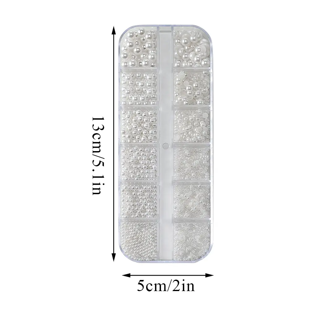 New 3D Half Round Pearl Nail Charms 1.5-5mm Mix Size Imitation Pearls For Nail Art DIY Nail Jewels Decor Supplies 12 Grids