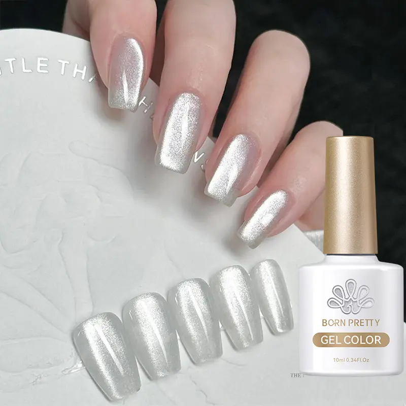 BORN PRETTY Sparkling Glass Bead Cat Magnetic Gel Nail Polish Reflective Magnetic Gel Nude Jelly Color Semi Permanent Varnish