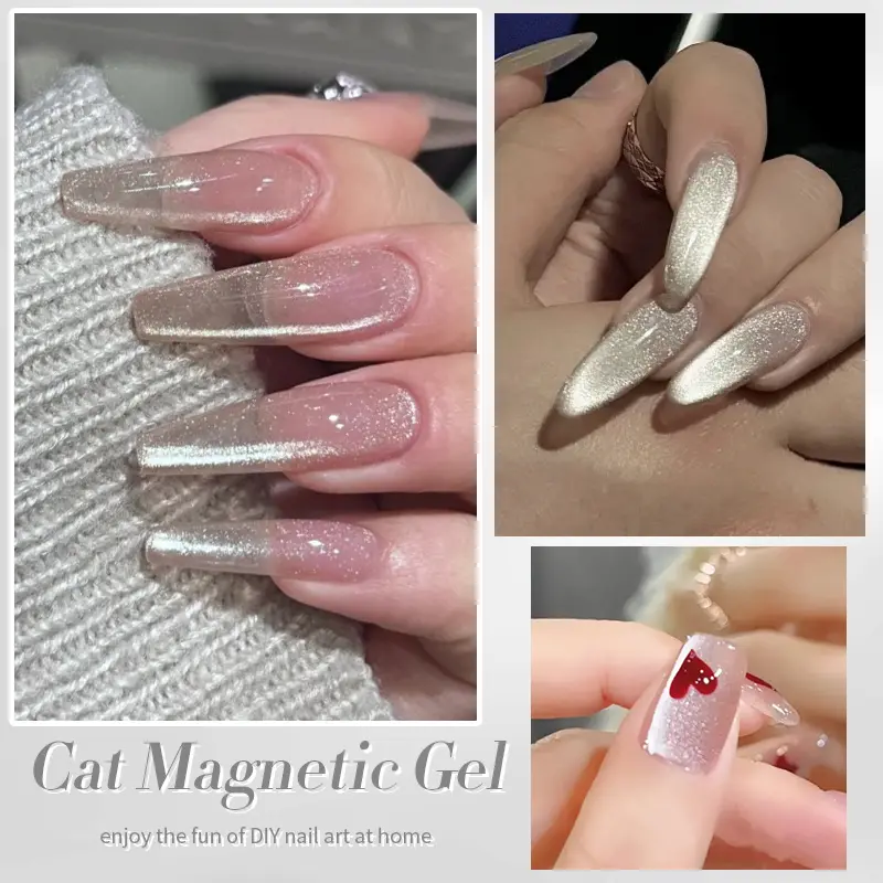BORN PRETTY Sparkling Glass Bead Cat Magnetic Gel Nail Polish Reflective Magnetic Gel Nude Jelly Color Semi Permanent Varnish