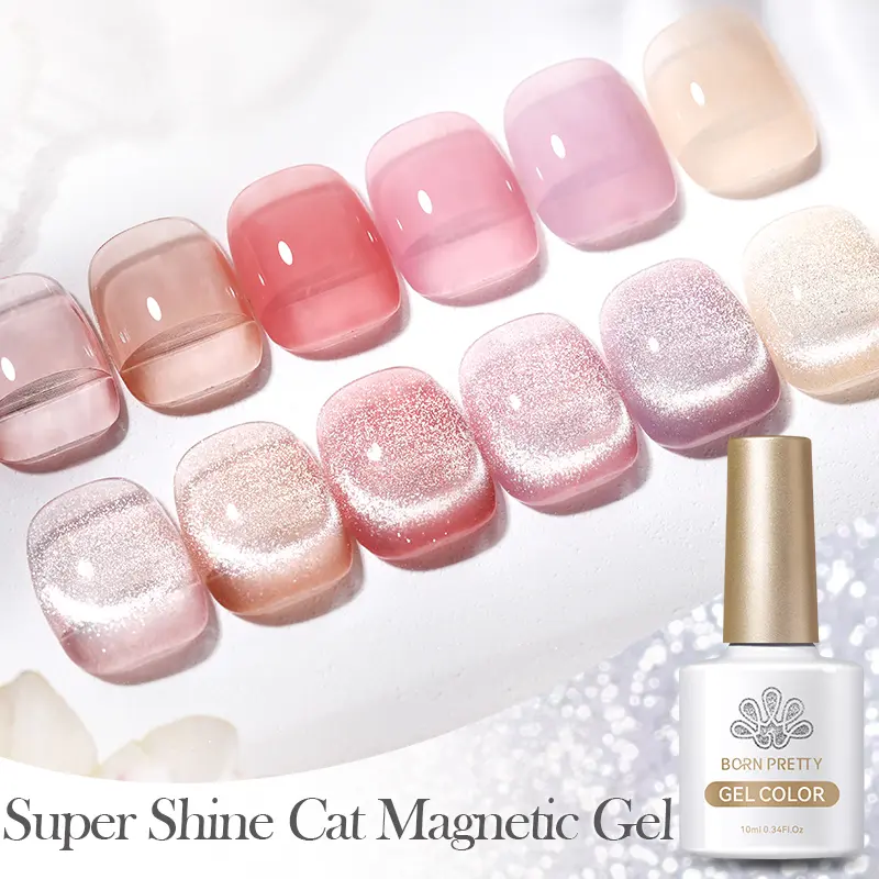 BORN PRETTY Sparkling Glass Bead Cat Magnetic Gel Nail Polish Reflective Magnetic Gel Nude Jelly Color Semi Permanent Varnish