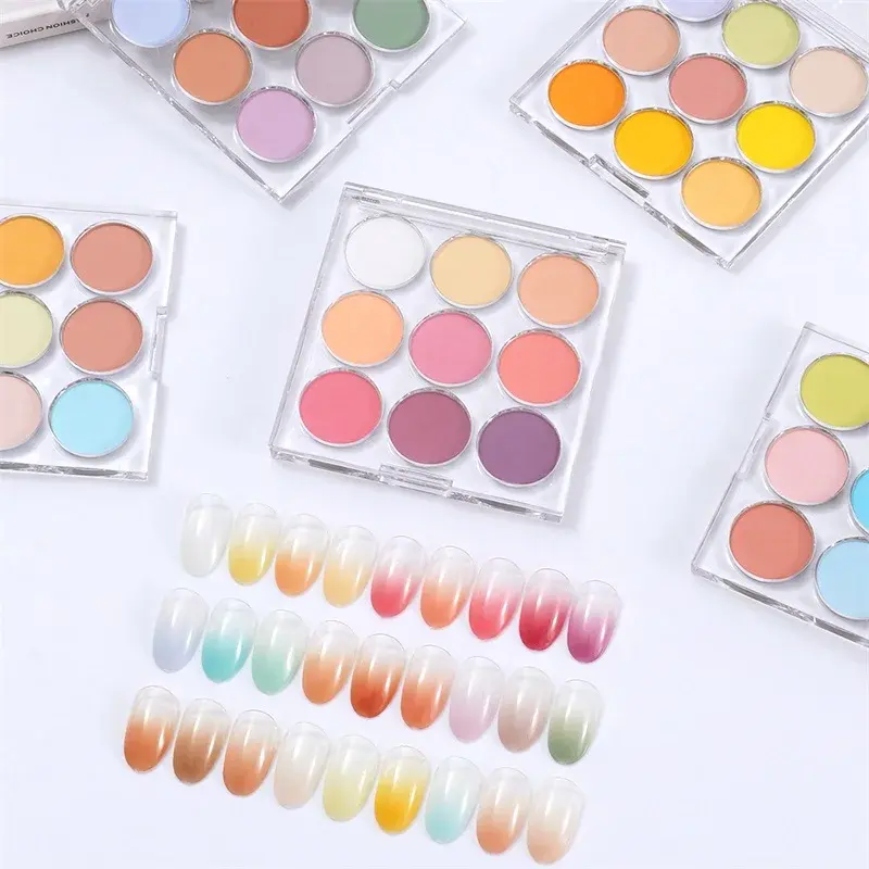 HNDO New Spring Summer 9 in 1 Case Solid Powder Gradient Powder Nail Glitter for Nail Art Decor Manicure Design Pigment Dust