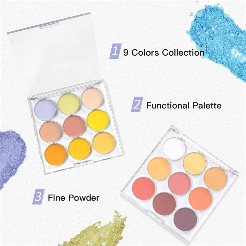 HNDO New Spring Summer 9 in 1 Case Solid Powder Gradient Powder Nail Glitter for Nail Art Decor Manicure Design Pigment Dust