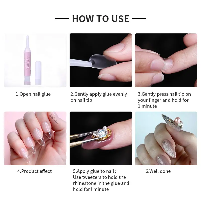 50/40/30/20/10PCS Nail Glue Fast-Dry Acrylic False Nail Tips Professional 3D Nail Rhinestone Decoration Nail Super Adhesive Tool