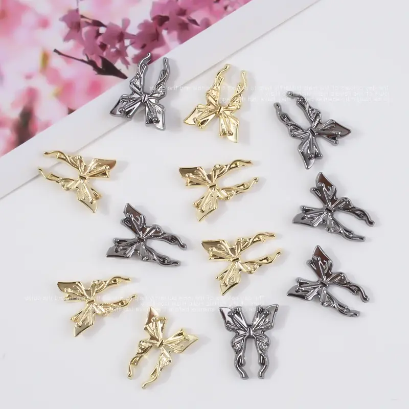10/20pcs Gold/Silver Liquid Metal Butterfly Nail Charms Alloy Nail Rhinestones Butterflies Wings Jewels Nail Supplies Decoration