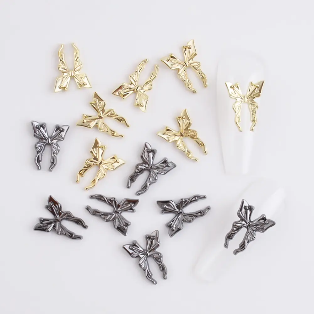 10/20pcs Gold/Silver Liquid Metal Butterfly Nail Charms Alloy Nail Rhinestones Butterflies Wings Jewels Nail Supplies Decoration