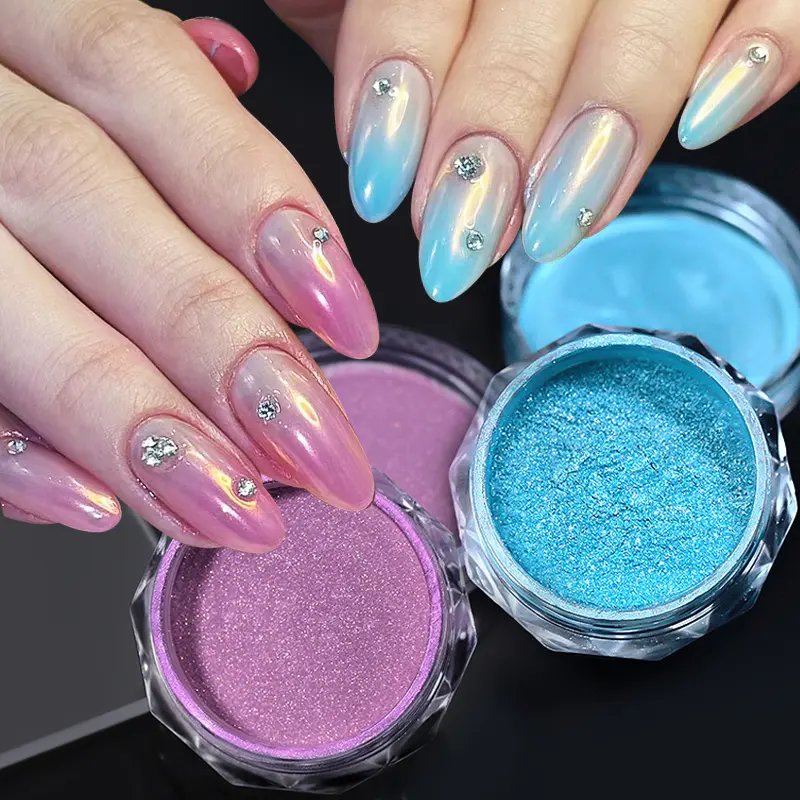 Gradient Pearl Nails Dust Glitter changing color rose pink white Rubbing on Powder Shell Pigment Nail Art Supplies