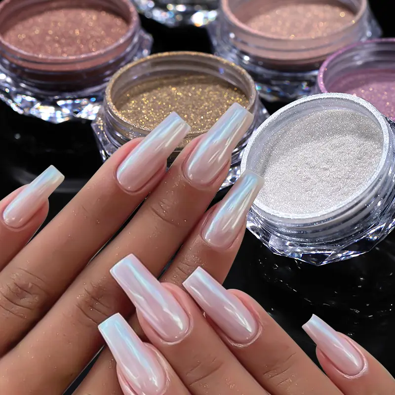Gradient Pearl Nails Dust Glitter changing color rose pink white Rubbing on Powder Shell Pigment Nail Art Supplies