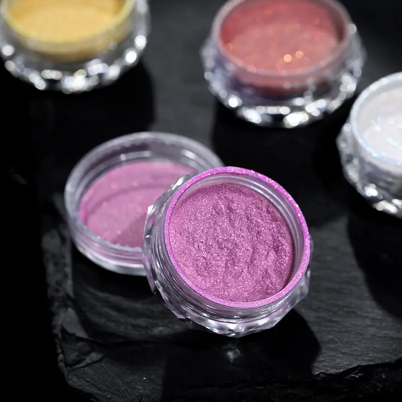 Gradient Pearl Nails Dust Glitter changing color rose pink white Rubbing on Powder Shell Pigment Nail Art Supplies