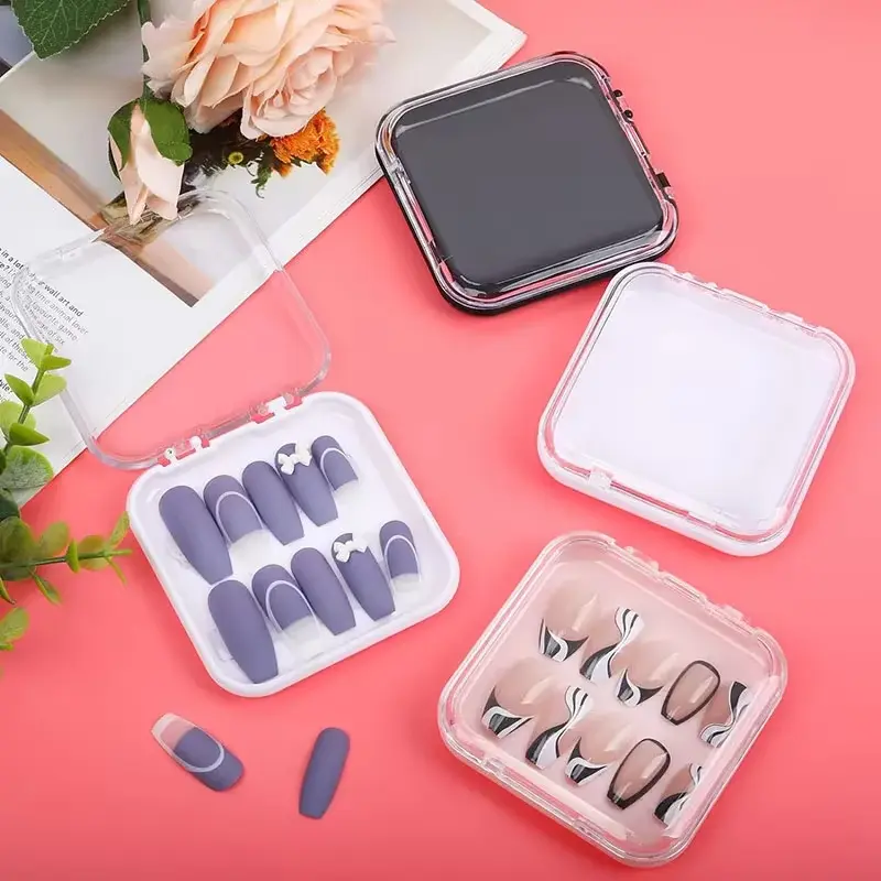10Pcs Transparent Plastic Nail Storage Box Set Acrylic Press-On Nail Organizer for False Nails Display and Salon Essentials