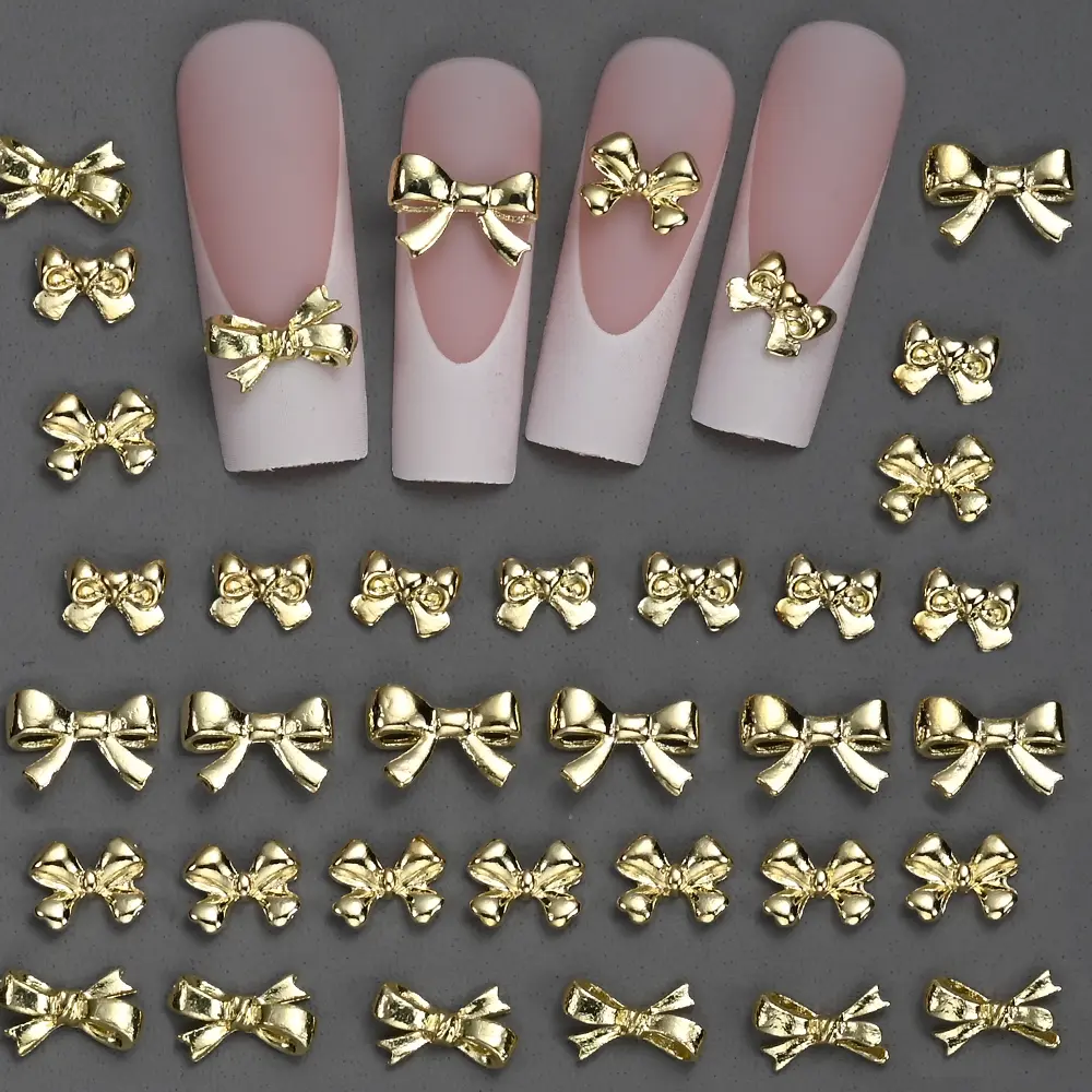 20Pcs Silver Gold 3D Bow Nail Charms Luxury Metallic FlatBack Bowknot Nail Art Jewelry Rhinestones DIY Manicure Elegant Designs