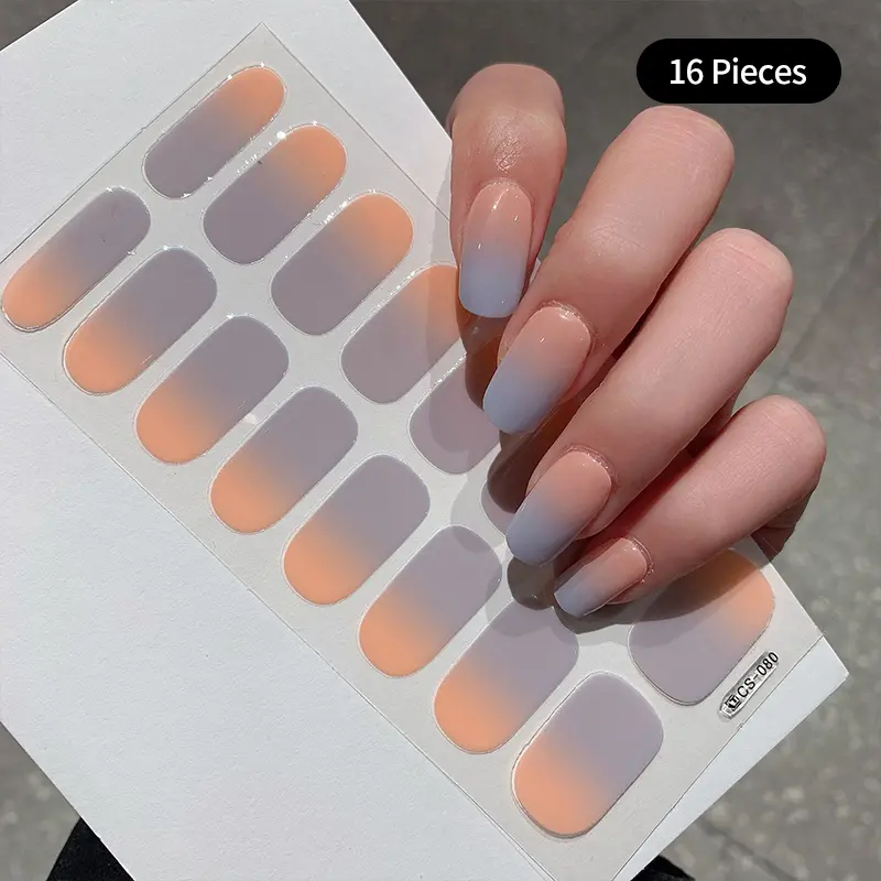 Gradient Color Nail Stickers Baking Free Salon Finished Nail Patch Full Cover Adhesive Nail Wraps DIY Nail Art Manicures Decors