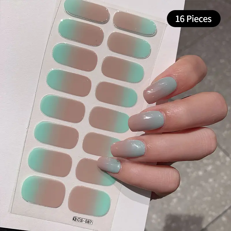 Gradient Color Nail Stickers Baking Free Salon Finished Nail Patch Full Cover Adhesive Nail Wraps DIY Nail Art Manicures Decors