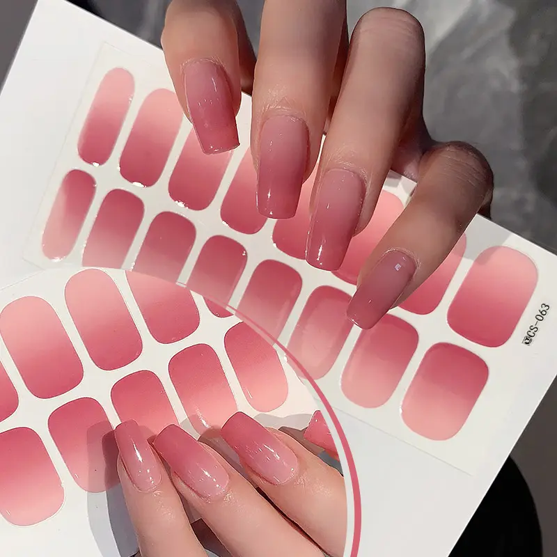 Gradient Color Nail Stickers Baking Free Salon Finished Nail Patch Full Cover Adhesive Nail Wraps DIY Nail Art Manicures Decors