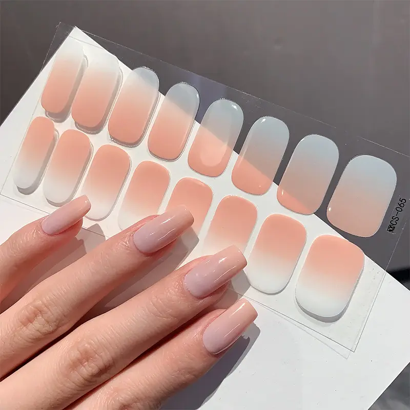 Gradient Color Nail Stickers Baking Free Salon Finished Nail Patch Full Cover Adhesive Nail Wraps DIY Nail Art Manicures Decors