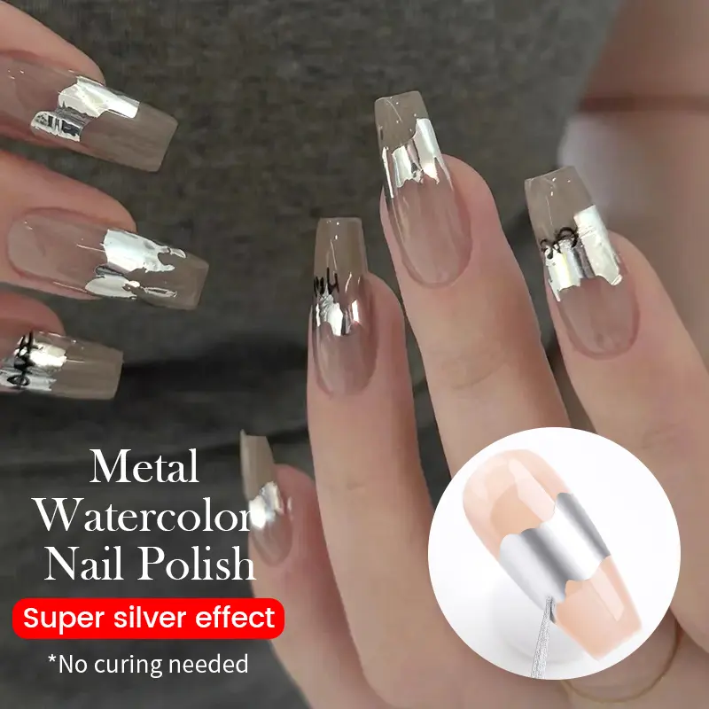 BORN PRETTY Silver Metal Watercolor Nail Polish Ink Natural Air Dry Clear Blossoming Effect Gradient Ink for Diy Marble Nails