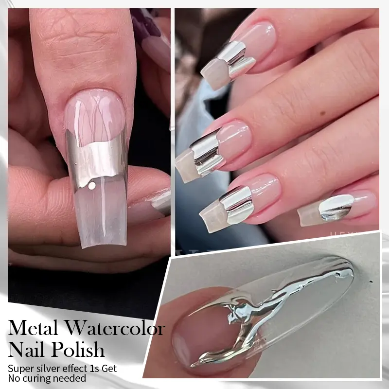BORN PRETTY Silver Metal Watercolor Nail Polish Ink Natural Air Dry Clear Blossoming Effect Gradient Ink for Diy Marble Nails