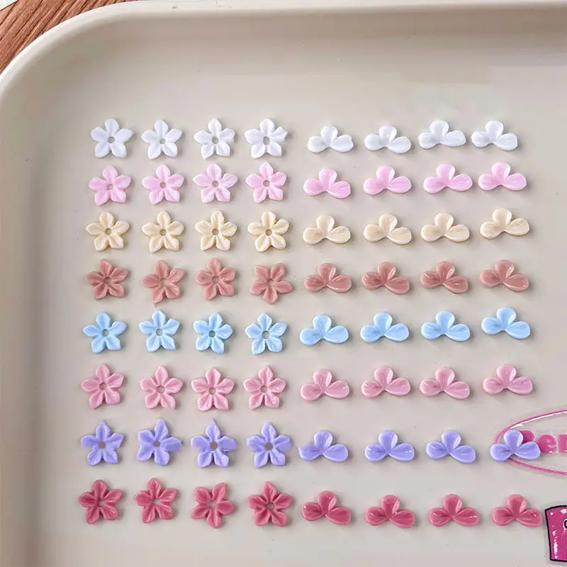 20Pcs Macaron Colored Resin Five-Petal Flower Nail Charms Art Decorations Summer Freshness Sculpture Nail Supplies Accessories