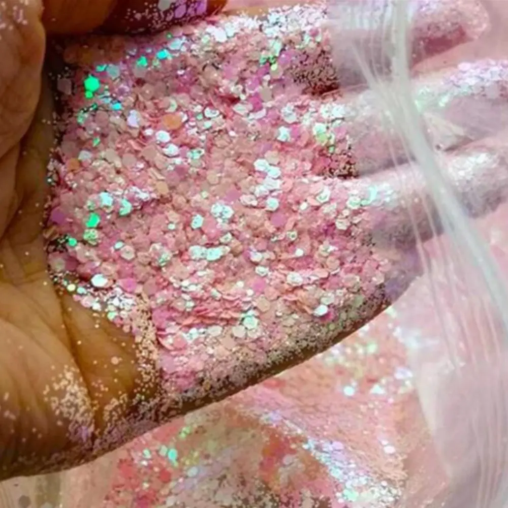 50g/Bag Holographic Iridescent Nail Art Glitter Sequins Mixed Hexagon Chunky Loose Glitter Laser Sparkly Sequins Nail Decoration