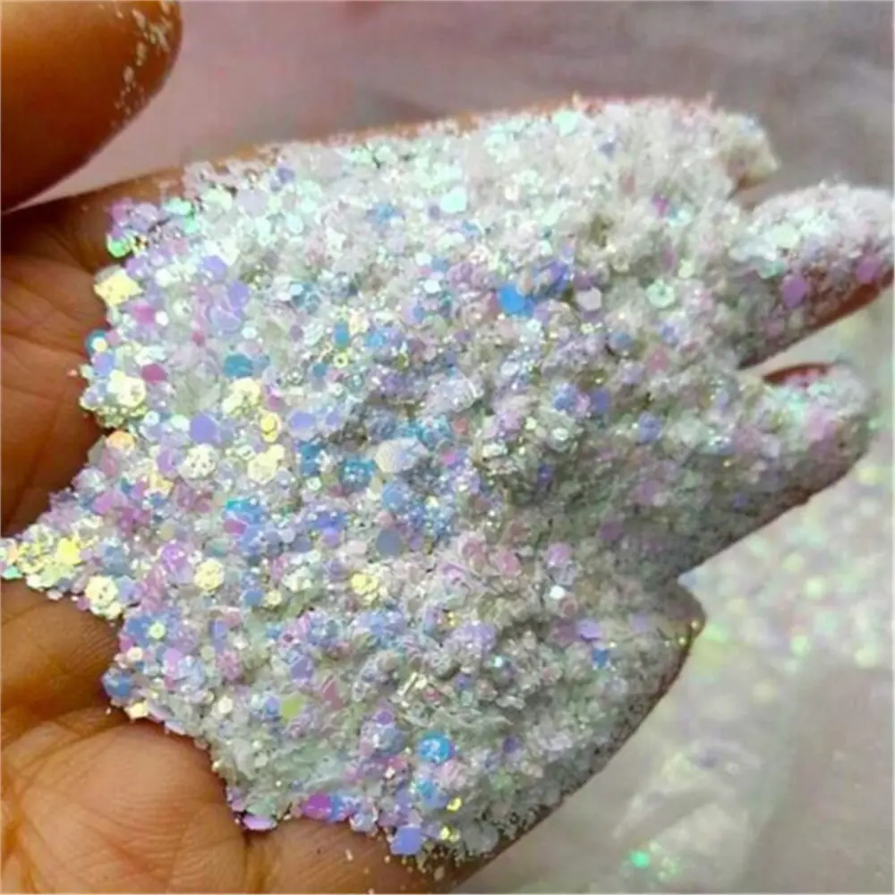 50g/Bag Holographic Iridescent Nail Art Glitter Sequins Mixed Hexagon Chunky Loose Glitter Laser Sparkly Sequins Nail Decoration