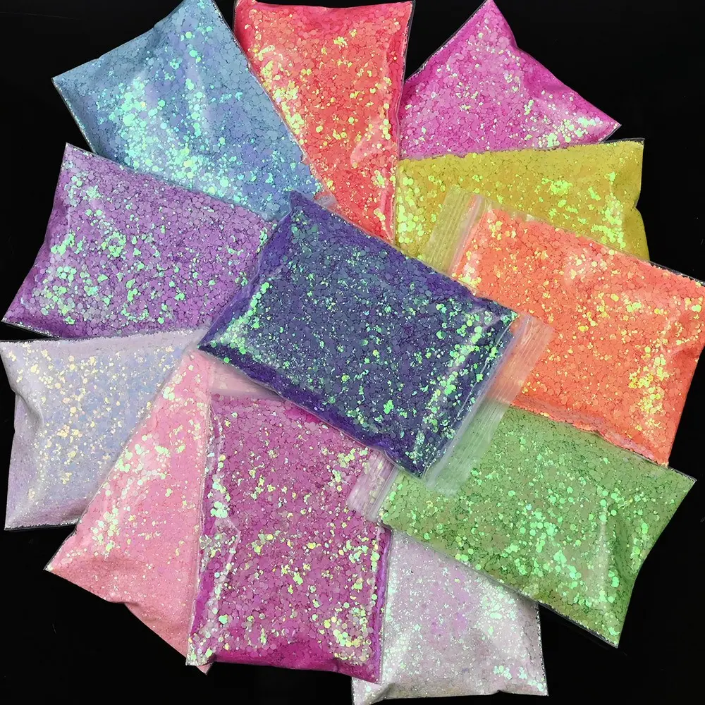 50g/Bag Holographic Iridescent Nail Art Glitter Sequins Mixed Hexagon Chunky Loose Glitter Laser Sparkly Sequins Nail Decoration