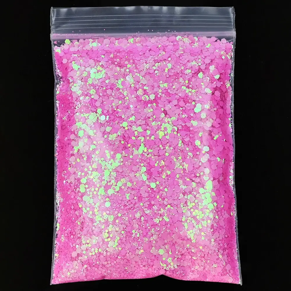 50g/Bag Holographic Iridescent Nail Art Glitter Sequins Mixed Hexagon Chunky Loose Glitter Laser Sparkly Sequins Nail Decoration
