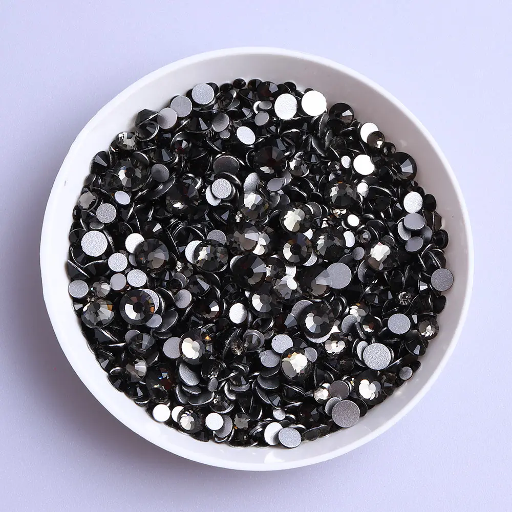 SS3-SS20 Black Diamond Glitter Glass Rhinestones Mix Small Size High Quality Flatbase Crystal For Nail Art Crafts DIY Decoration