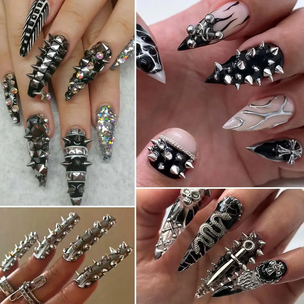 3D Mini Metal Punk Nail Art Studs Mixed Sizes Gold Black Cone Spikes Alloy Rivets Jewelry Steel Balls Jewels for Women
