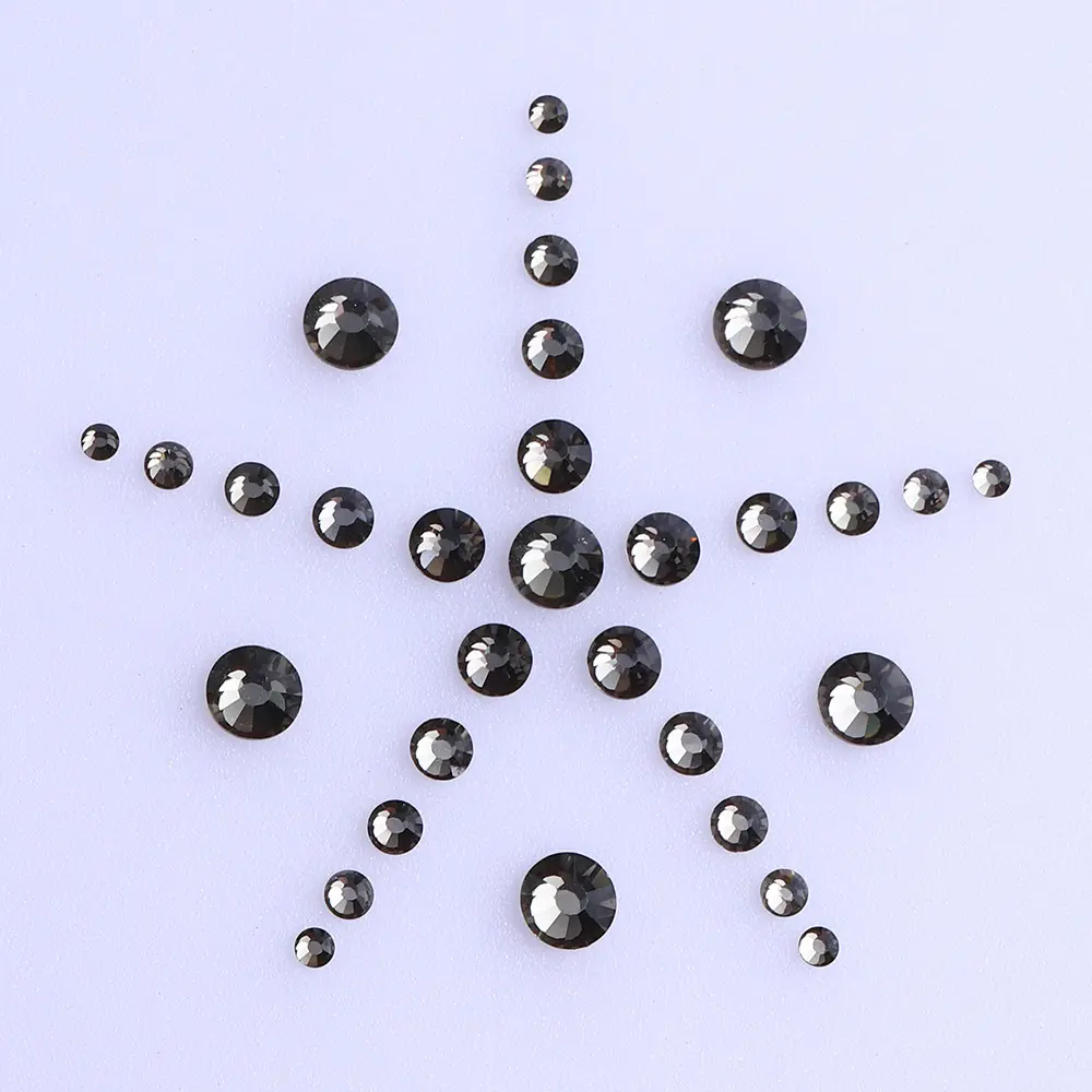 SS3-SS20 Black Diamond Glitter Glass Rhinestones Mix Small Size High Quality Flatbase Crystal For Nail Art Crafts DIY Decoration
