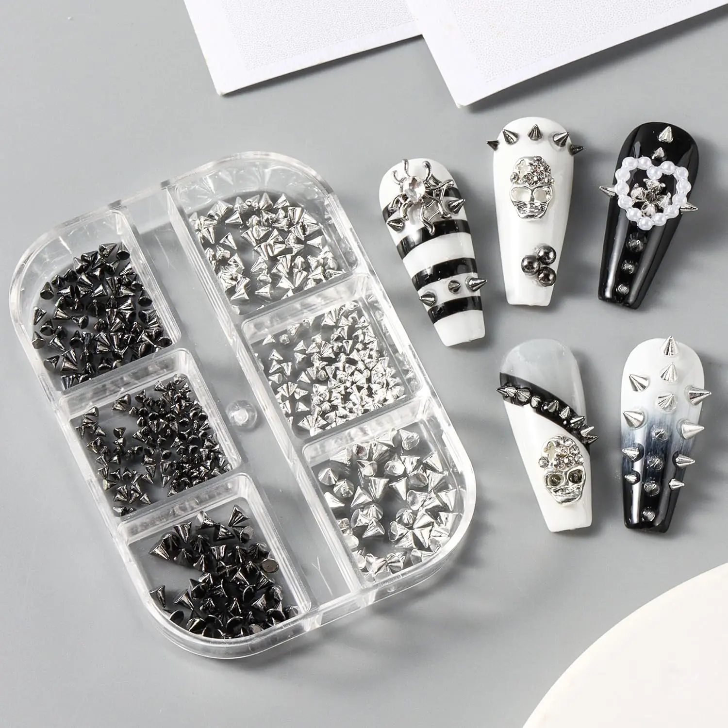 3D Mini Metal Punk Nail Art Studs Mixed Sizes Gold Black Cone Spikes Alloy Rivets Jewelry Steel Balls Jewels for Women