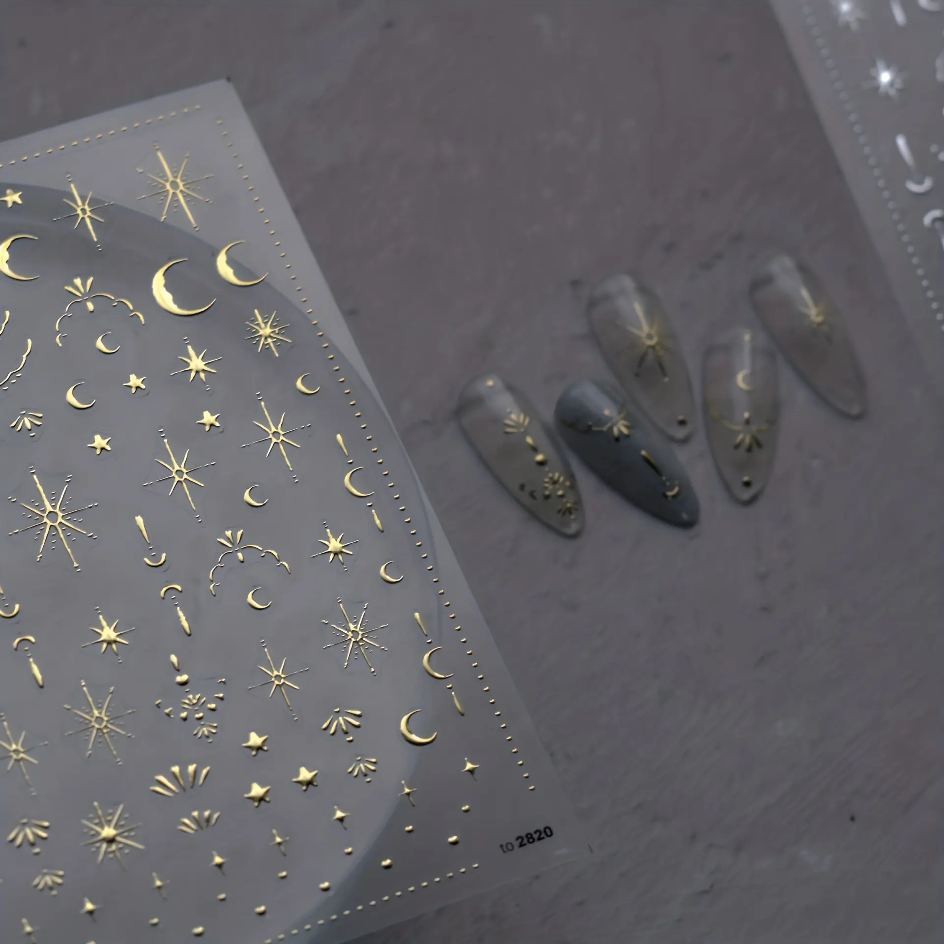 5D Moon Star Nail Stickers Embossed Self-Adhesive 2PCS Nail Art Decals for Women Girls Manicure Salon Party Wedding DIY