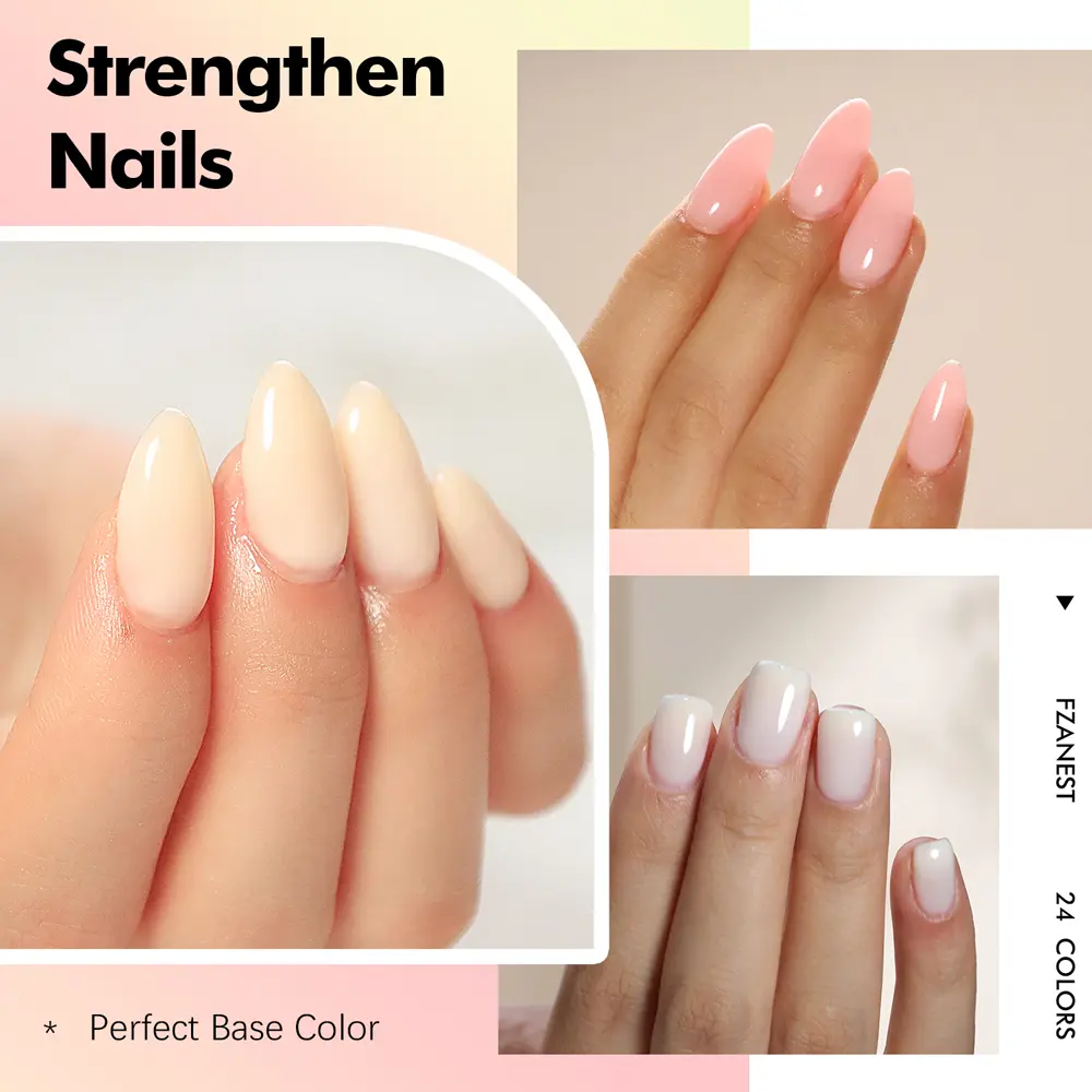 FZANEST Rubber Base Builder Nail Gel 24 Colors Soft Structure Gel Nails Enhance Extension Jelly Natural Nude Pink Color Overlay