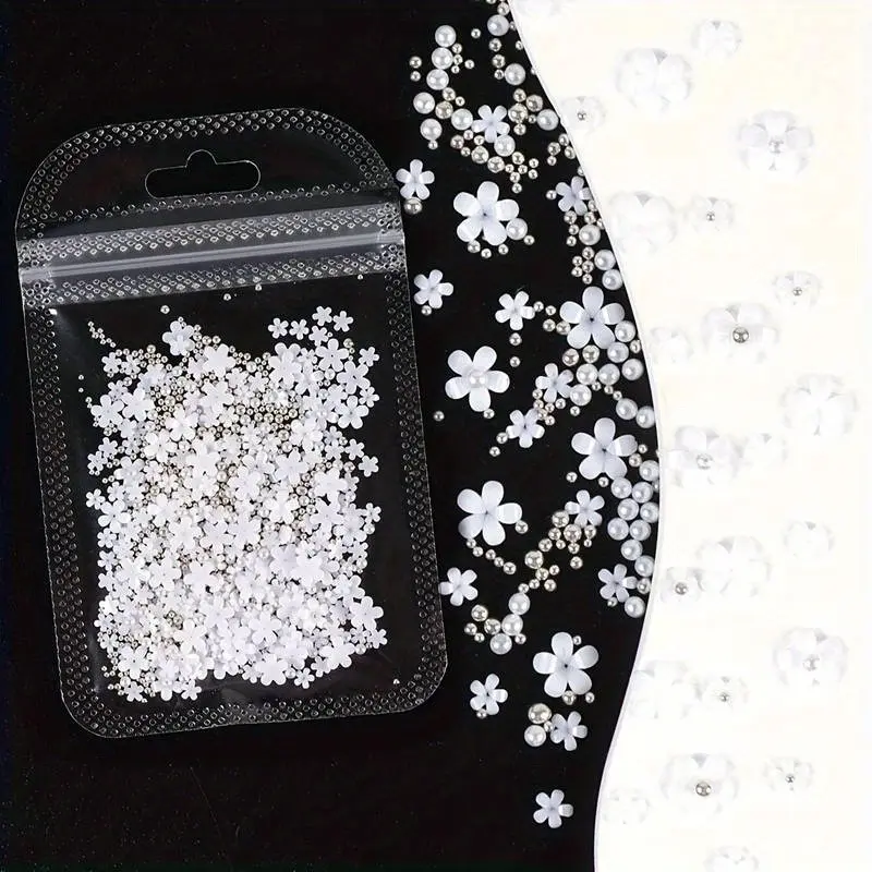 200PCS Resin Flower Nail Art Accessories Five-Petal Flower Rhinestones Nails Charms Decorations Manicure DIY Nail Crafts