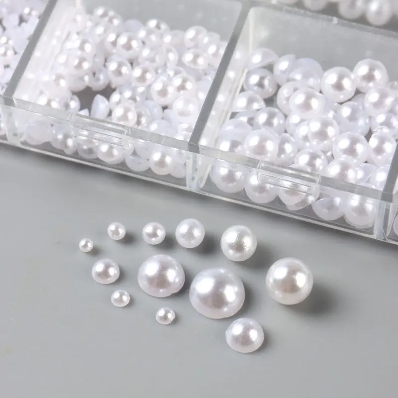 12 Grids Half  Round Pearl Beads 3D Nail Charms Elegant White Wedding Designs Decorations Mixed Pearls Ornaments Manicure Decor