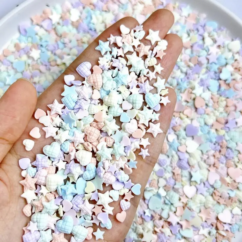 50PCS Macaron Colored Check Hearts Nail Charms Minimalist Luminous Star Mixed Sized Resin Nail Art Decorations DIY Nails Crafts
